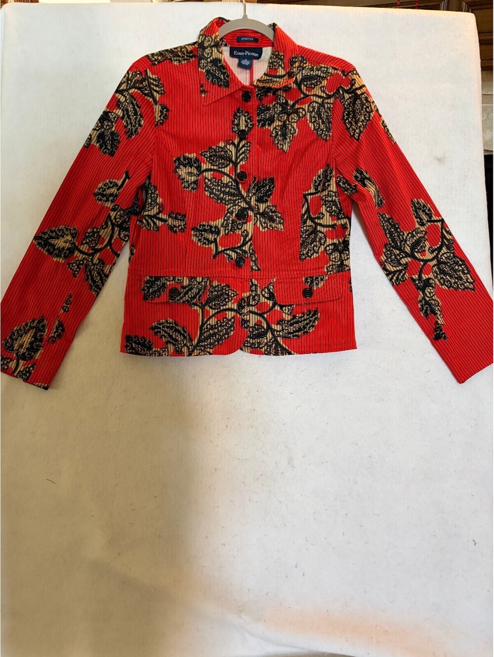Evan Picone Red Floral Print Cotton Stretch Blazer Size 8